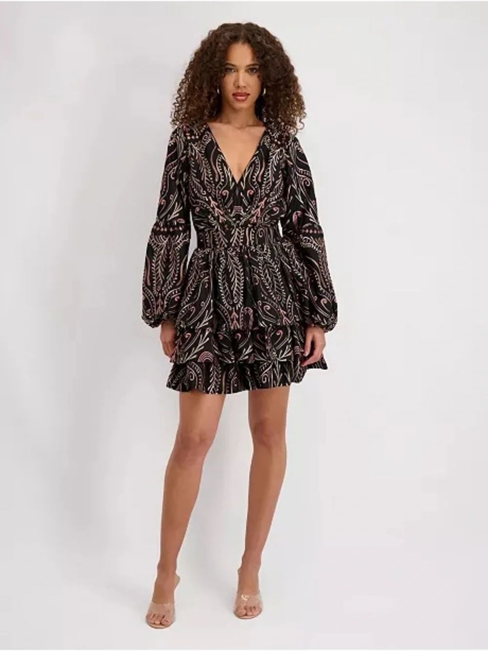 NWT Siena Black Multi V-Neck Embroidered Woven Mini Dress Size 8